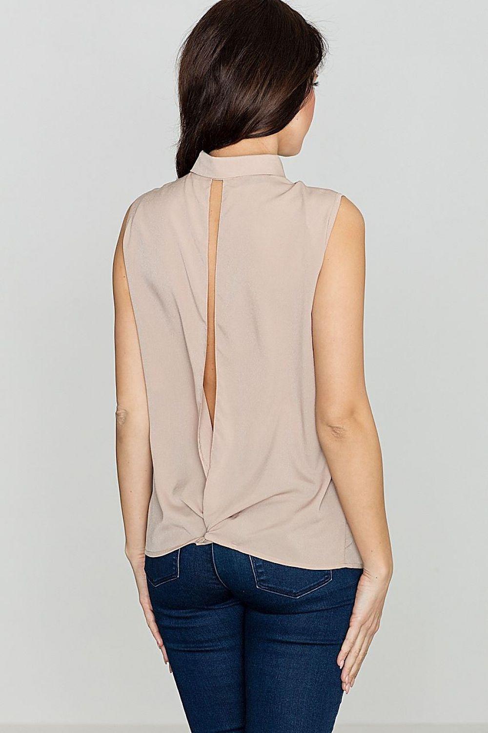 Lenitif sleeveless shirt model 119277 in beige, back view with neck opening.