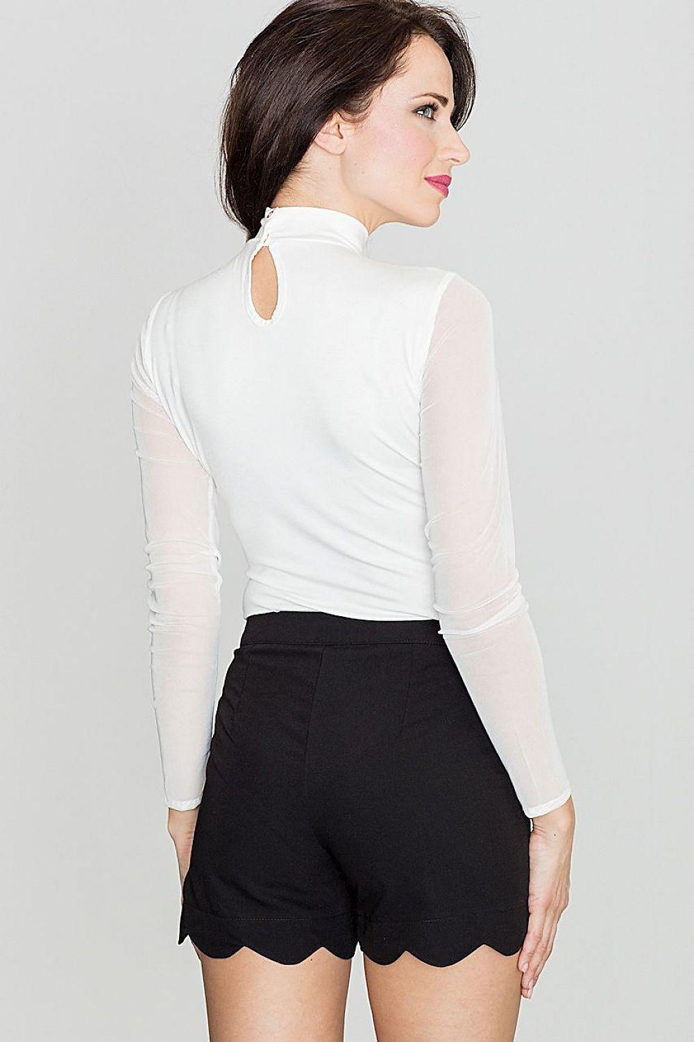 Lenitif model 119316 black shorts with scalloped hem and side pockets, side view