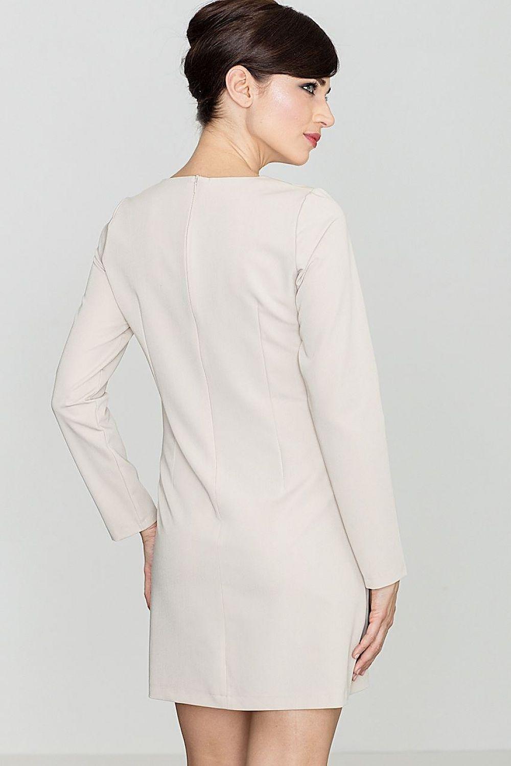 Lenitif light beige daydress back view with long sleeves and center seam
