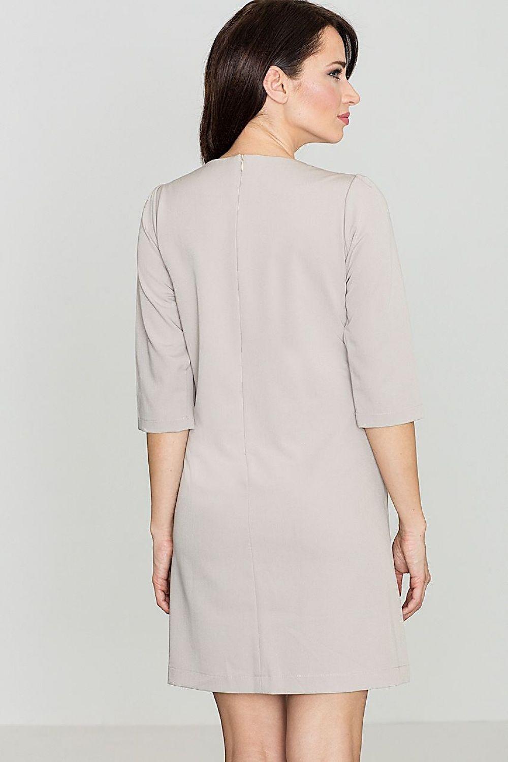 Lenitif daydress, beige tone, 3/4 sleeves, back view, smooth front