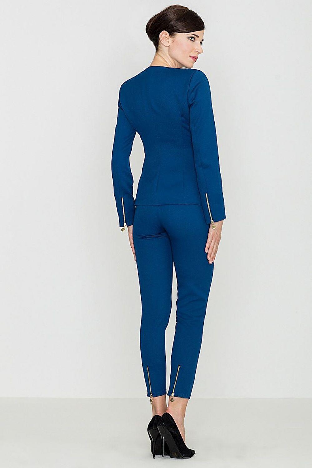 Women's blue trousers with slim fit and ankle zip details