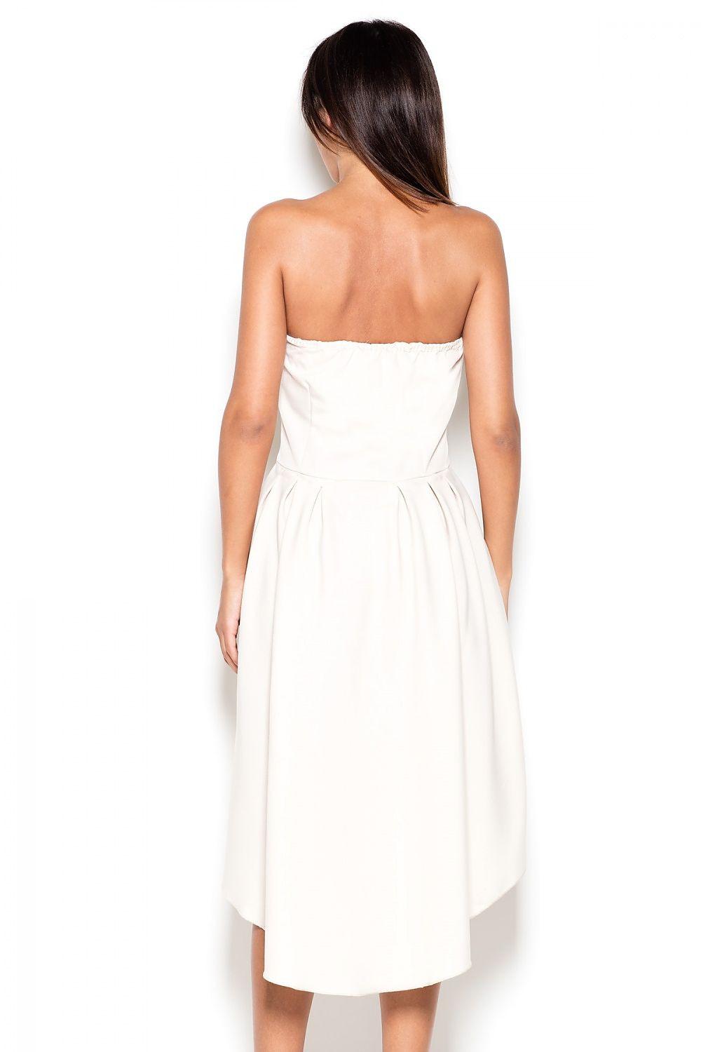 Ivory strapless daydress with gathered back and asymmetric high-low skirt