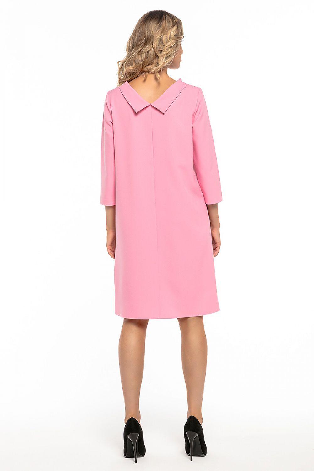 Pink daydress back view with V-shaped yoke and three-quarter sleeves, knee-length.