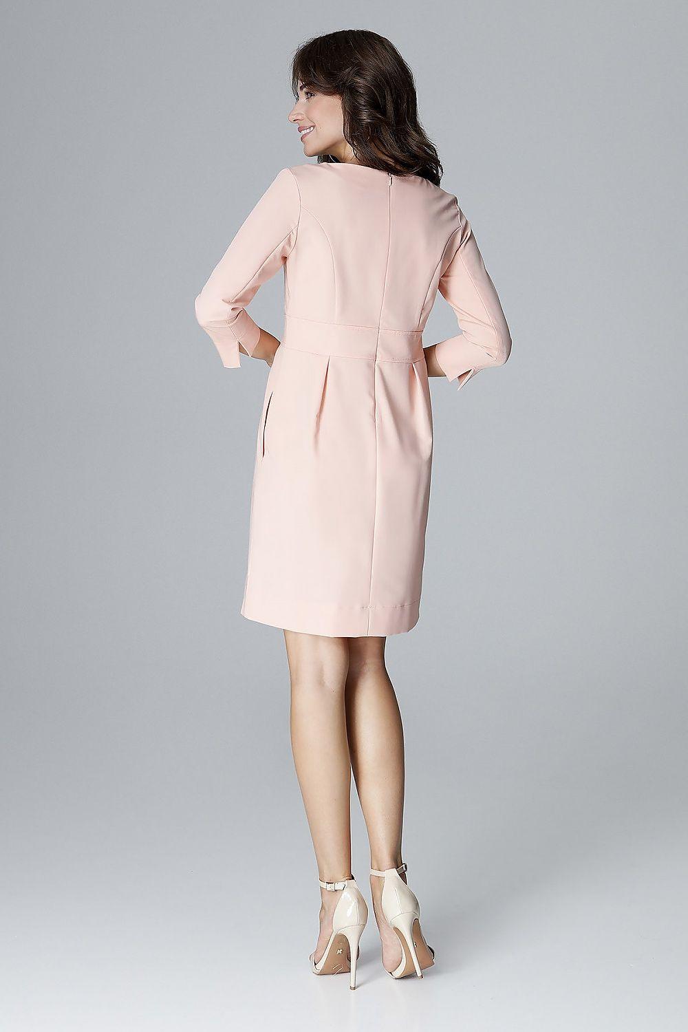 Daydress model 123549, pink back view with V-neck seam and 3/4 sleeves