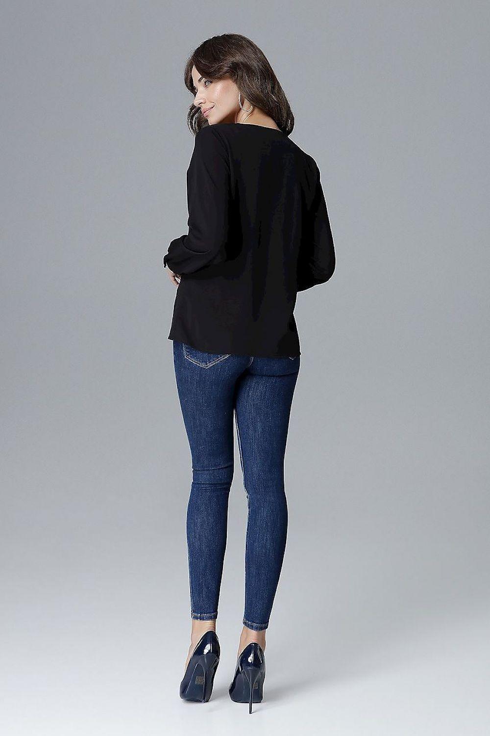 Lenitif model 128511 blouse, black back view with long sleeves