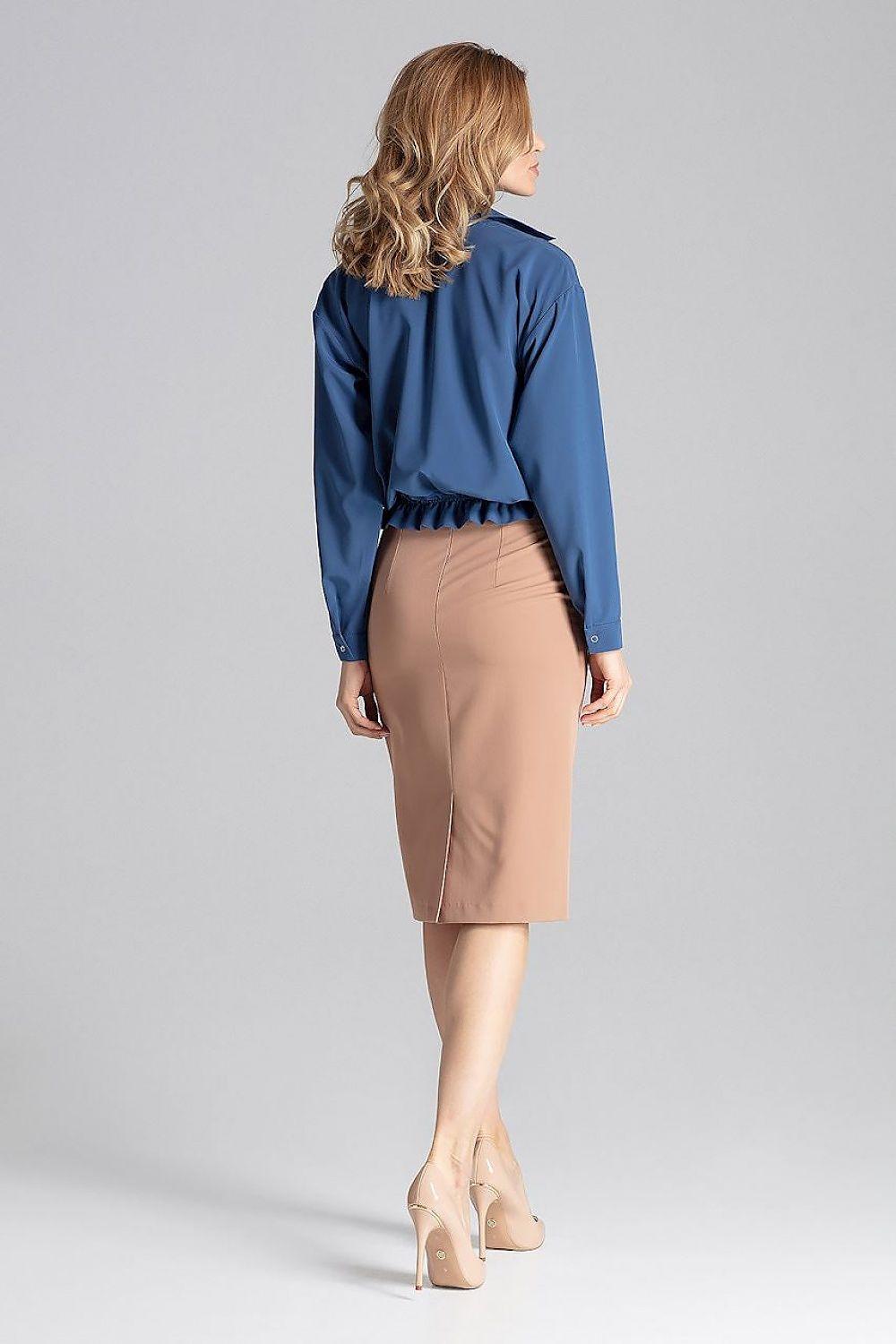 Figl long-sleeve shirt in navy blue with elastic hem and drawstring waist