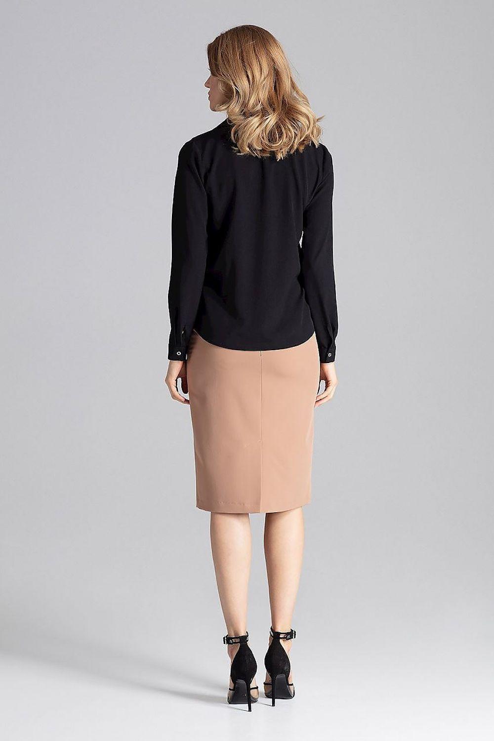 Figl blouse in black, V-neck, long sleeves, back view