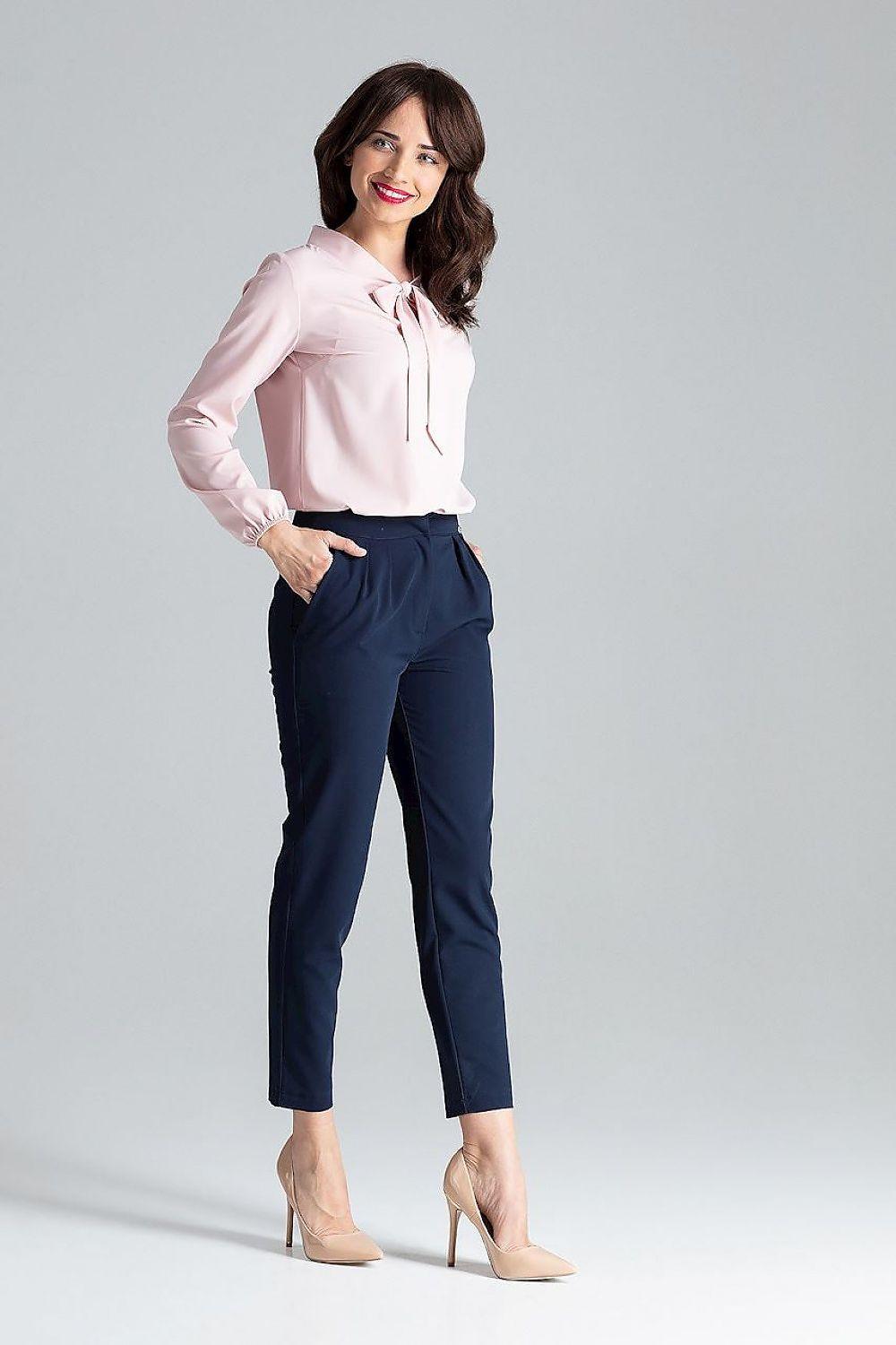 Navy blue 7/8 cigarette trousers, premium fit, slim straight leg with front pleats