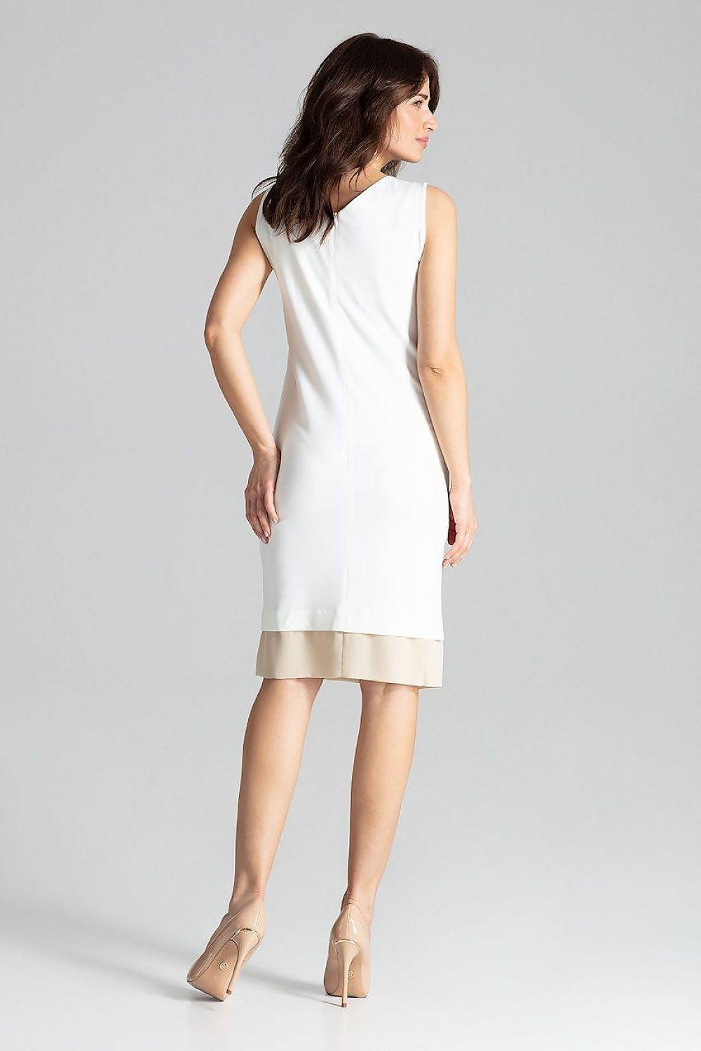 Back-view white sleeveless cocktail dress with V-back and contrasting hem, Lenitif