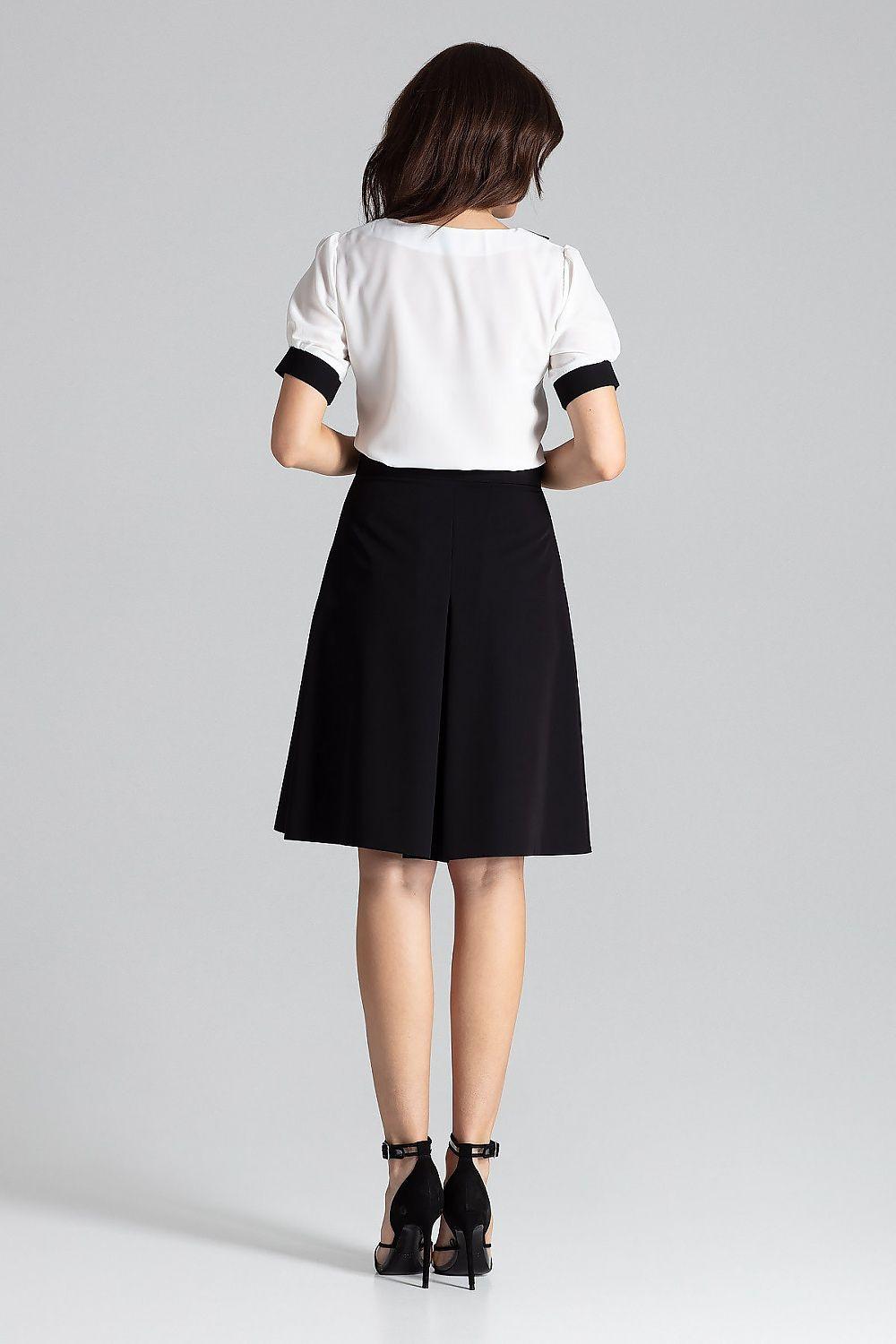 Light blouse back view with black-trim short sleeves and collar