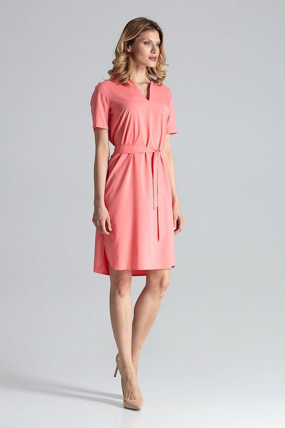 Figl day dress in pink: knee-length short sleeves with tied waist