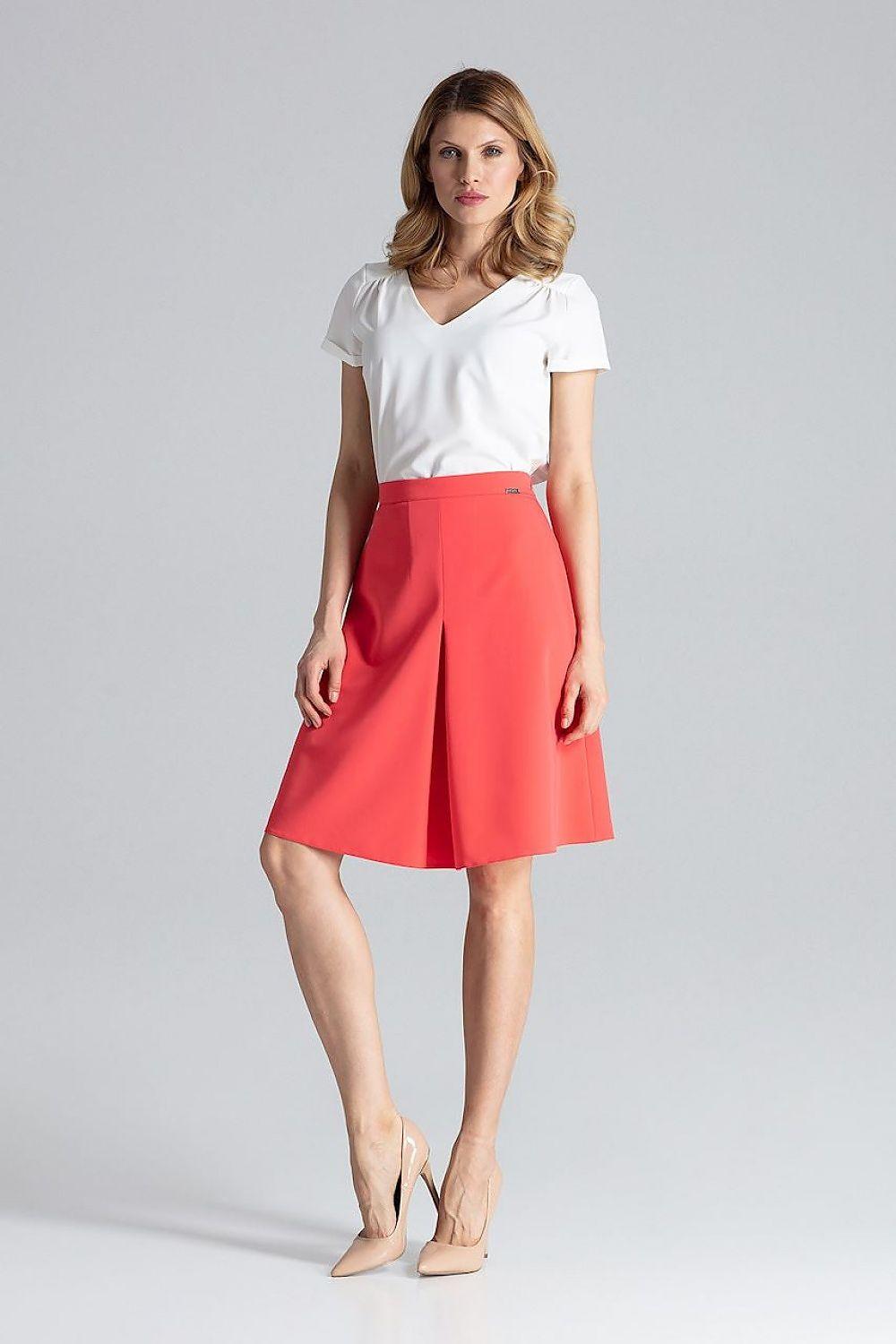 Pink A-line midi skirt with front pleat detail