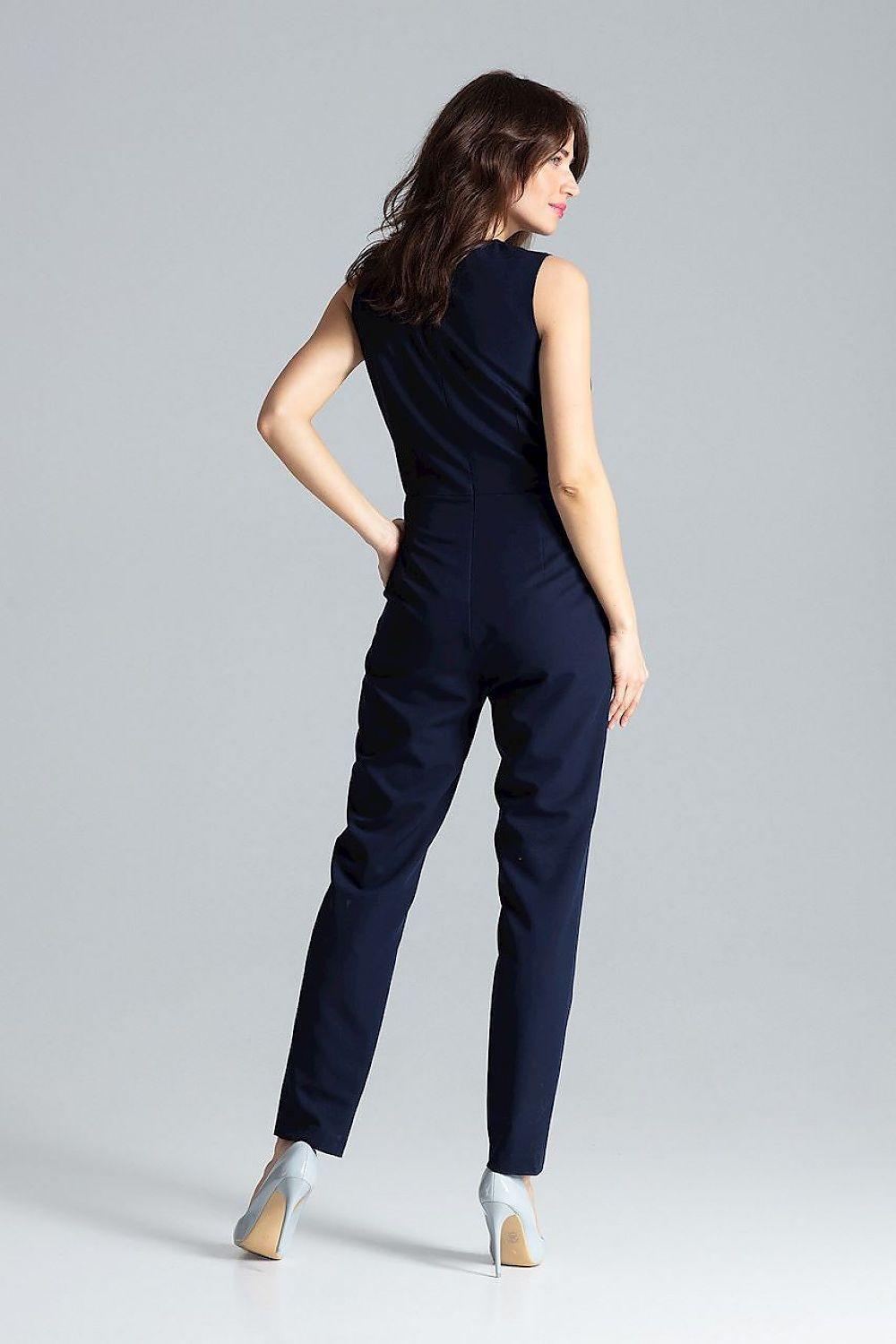 Lenitif model 133230 pantsuit, navy sleeveless back view, fitted ankle trousers