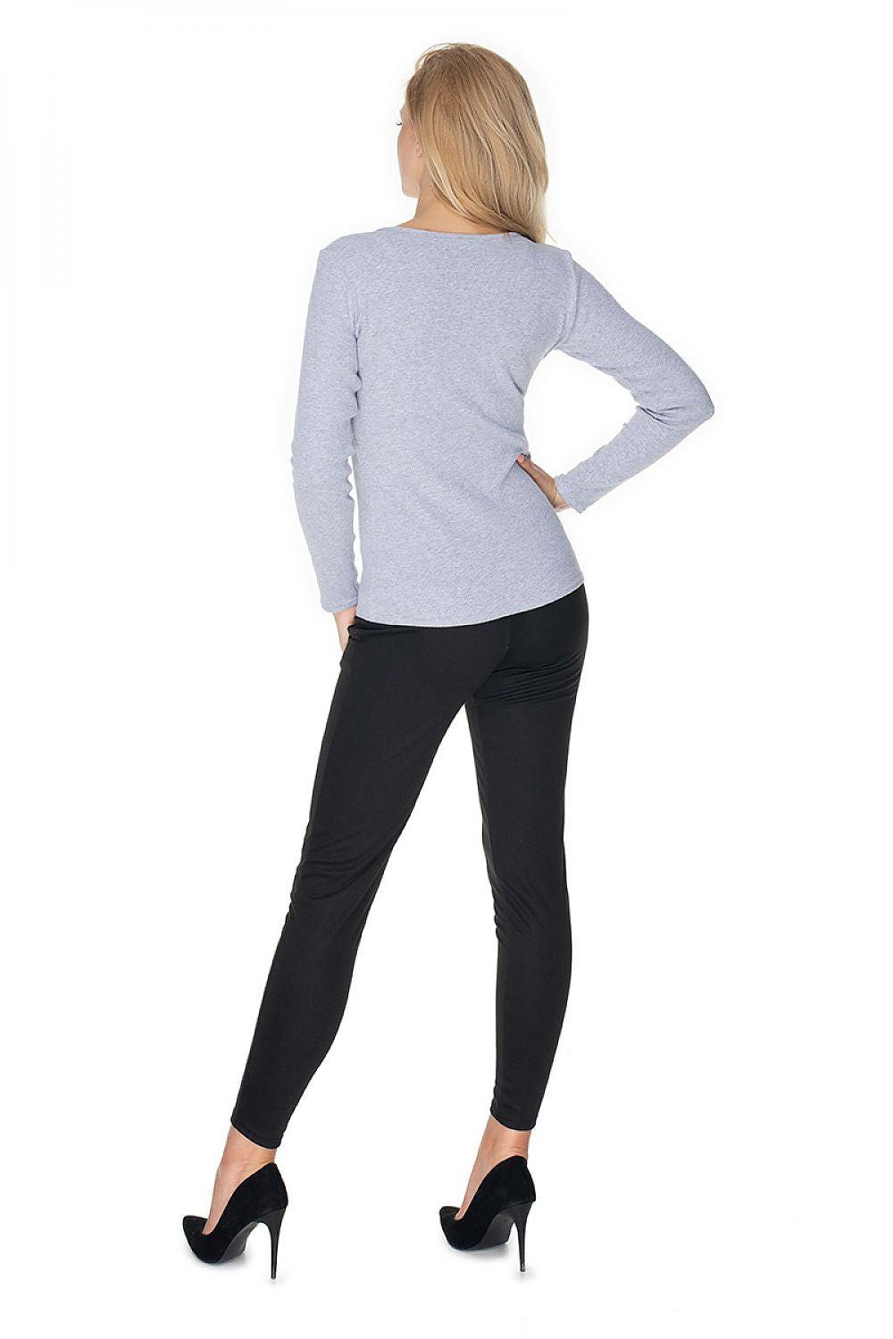 PeeKaBoo grey long-sleeve blouse, back view with V-neckline