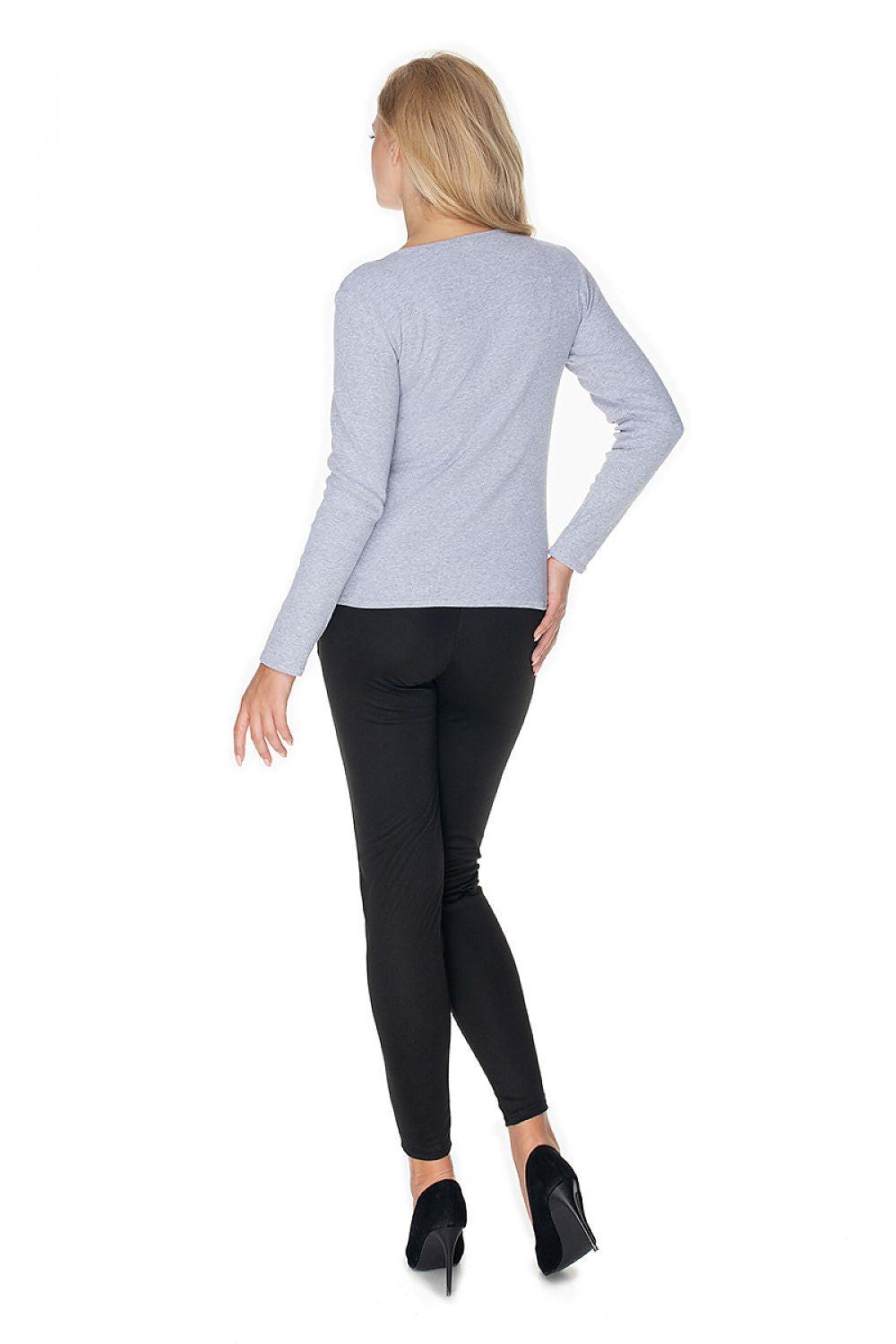 PeeKaBoo grey back-view blouse with long sleeves and fitted knit shape