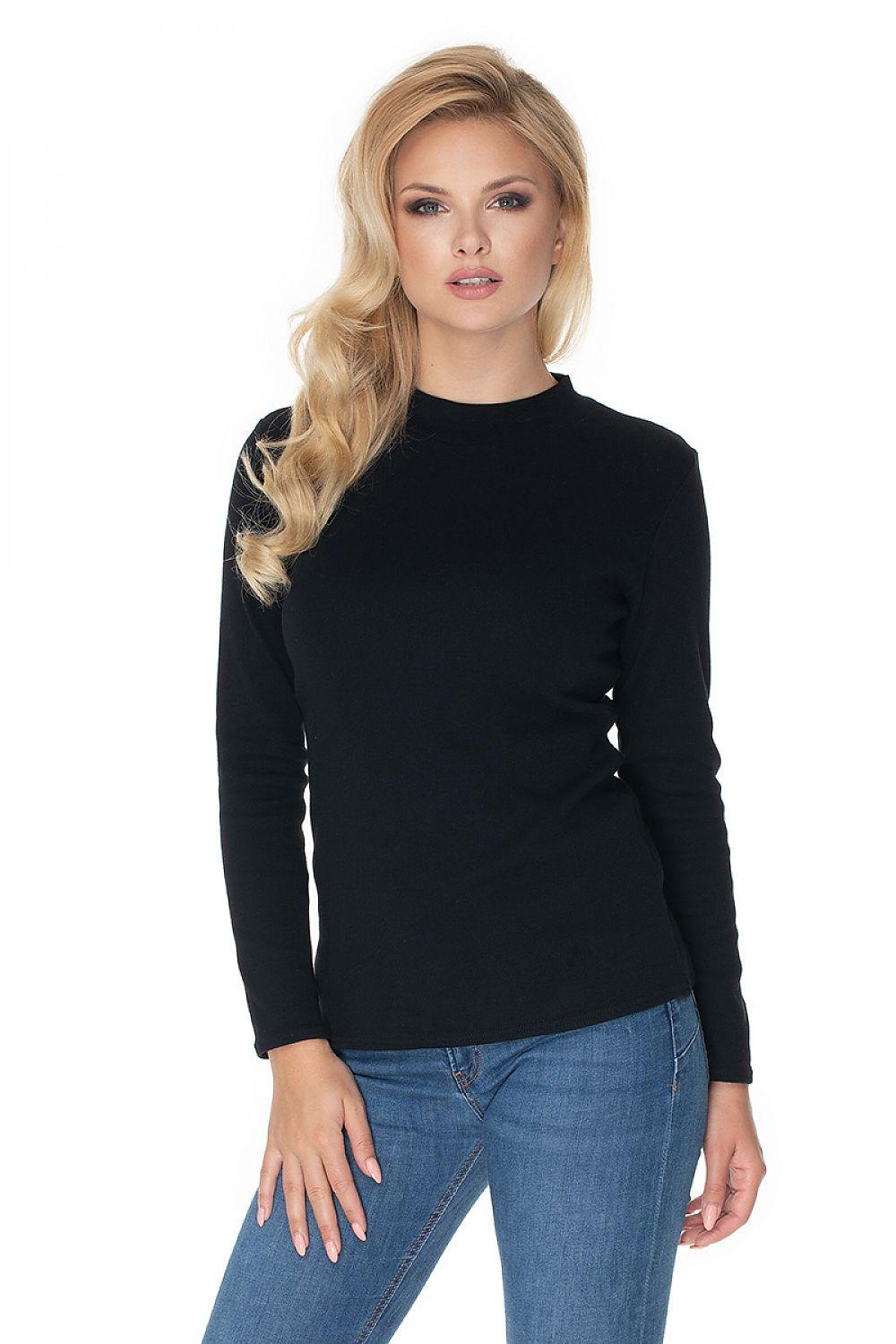 PeeKaBoo black ribbed fitted cotton blouse with long sleeves