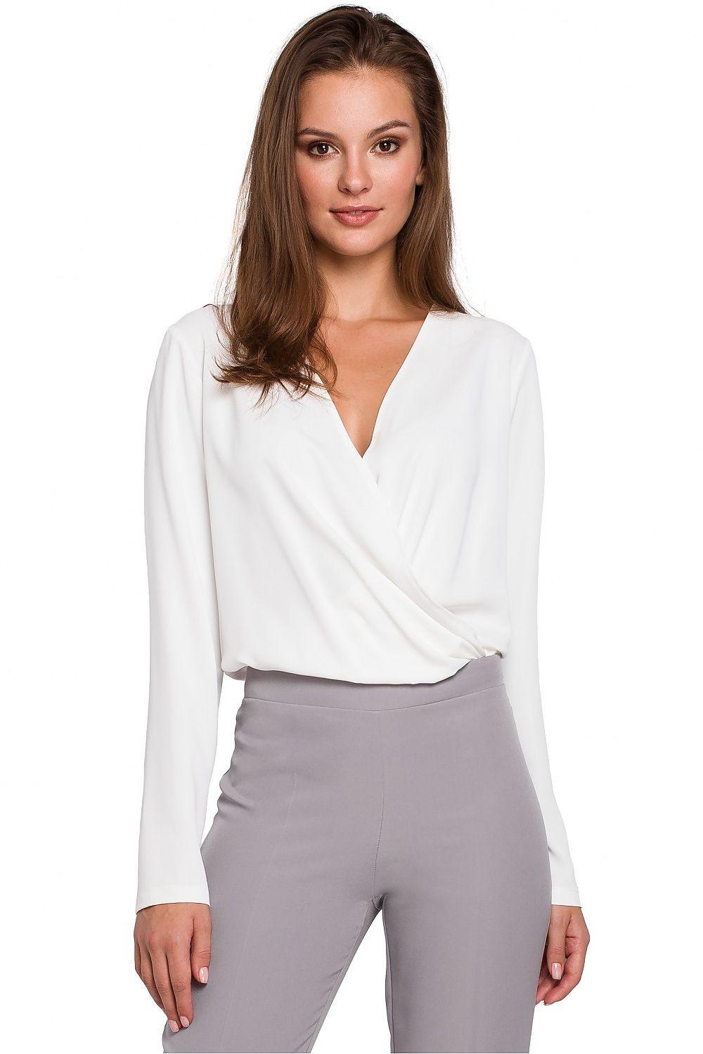 Envelope-cut blouse with long sleeves and V-neck, light fabric