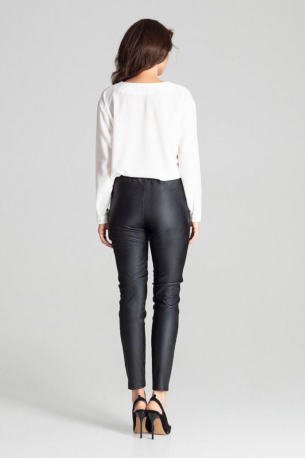 Back view of black slim-fit trousers with tapered ankle length