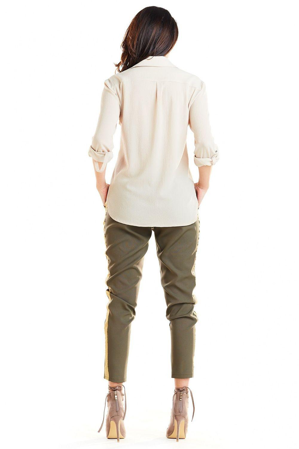 Awama women's trousers, olive green back view, slim tapered legs with ankle cuffs