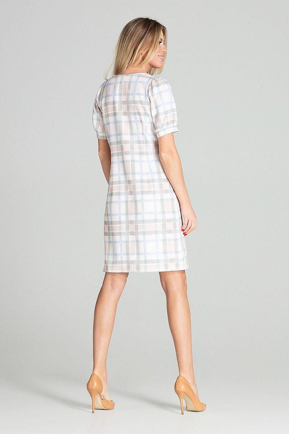 Plaid daydress back view with short sleeves and above-knee hem.