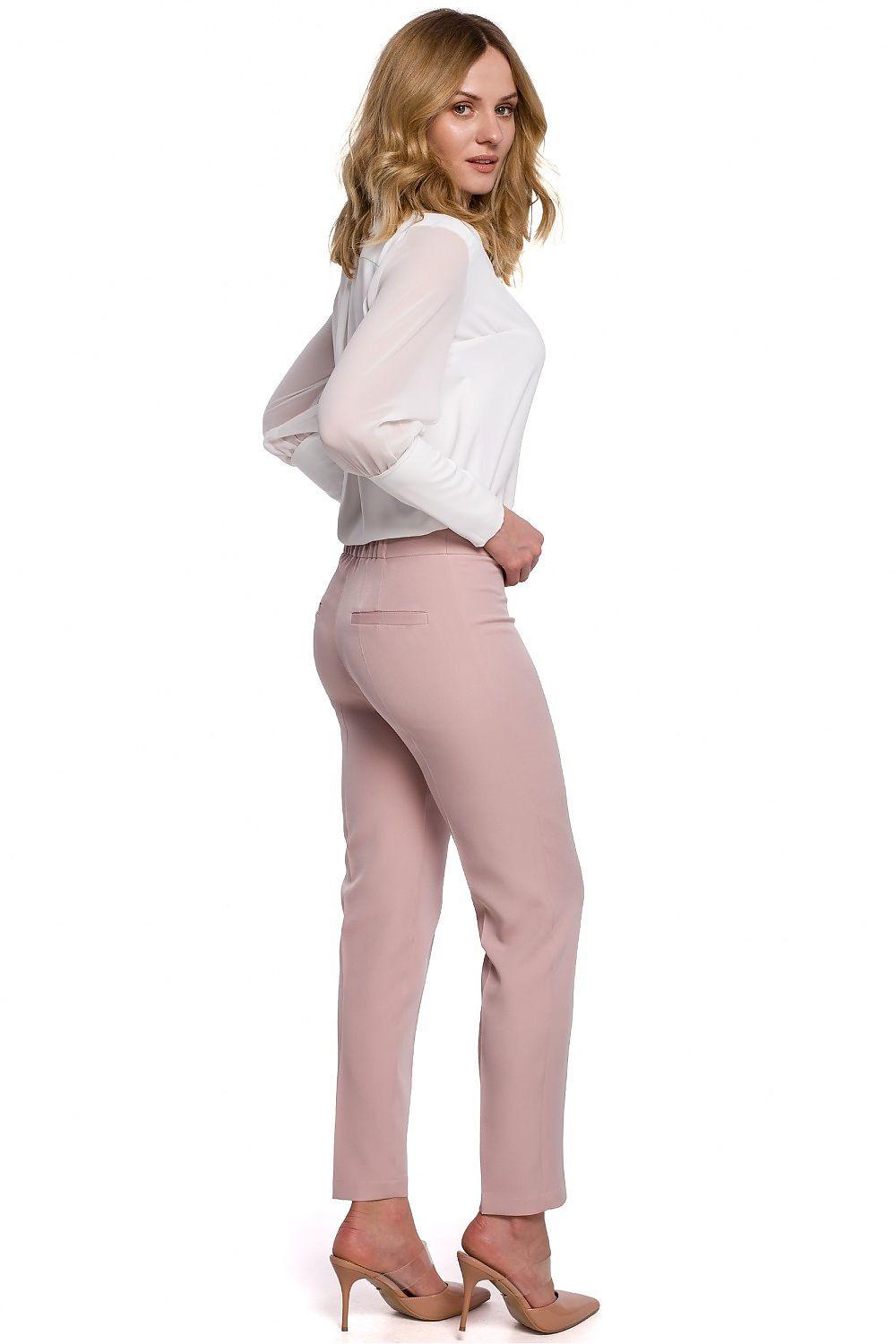 Pink trousers, side view, straight ankle-length legs