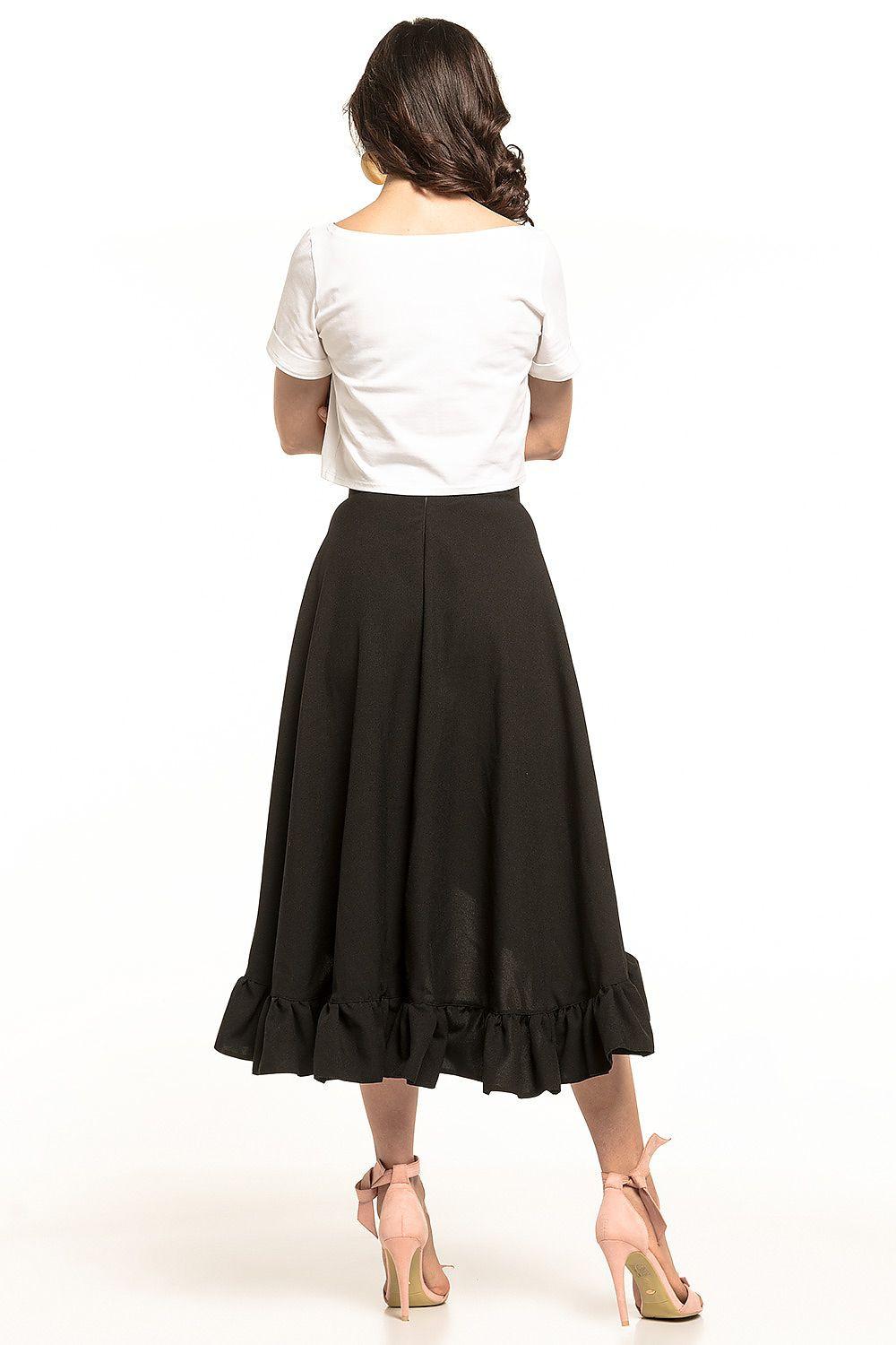 Tessita black midi skirt with layered ruffle hem, back