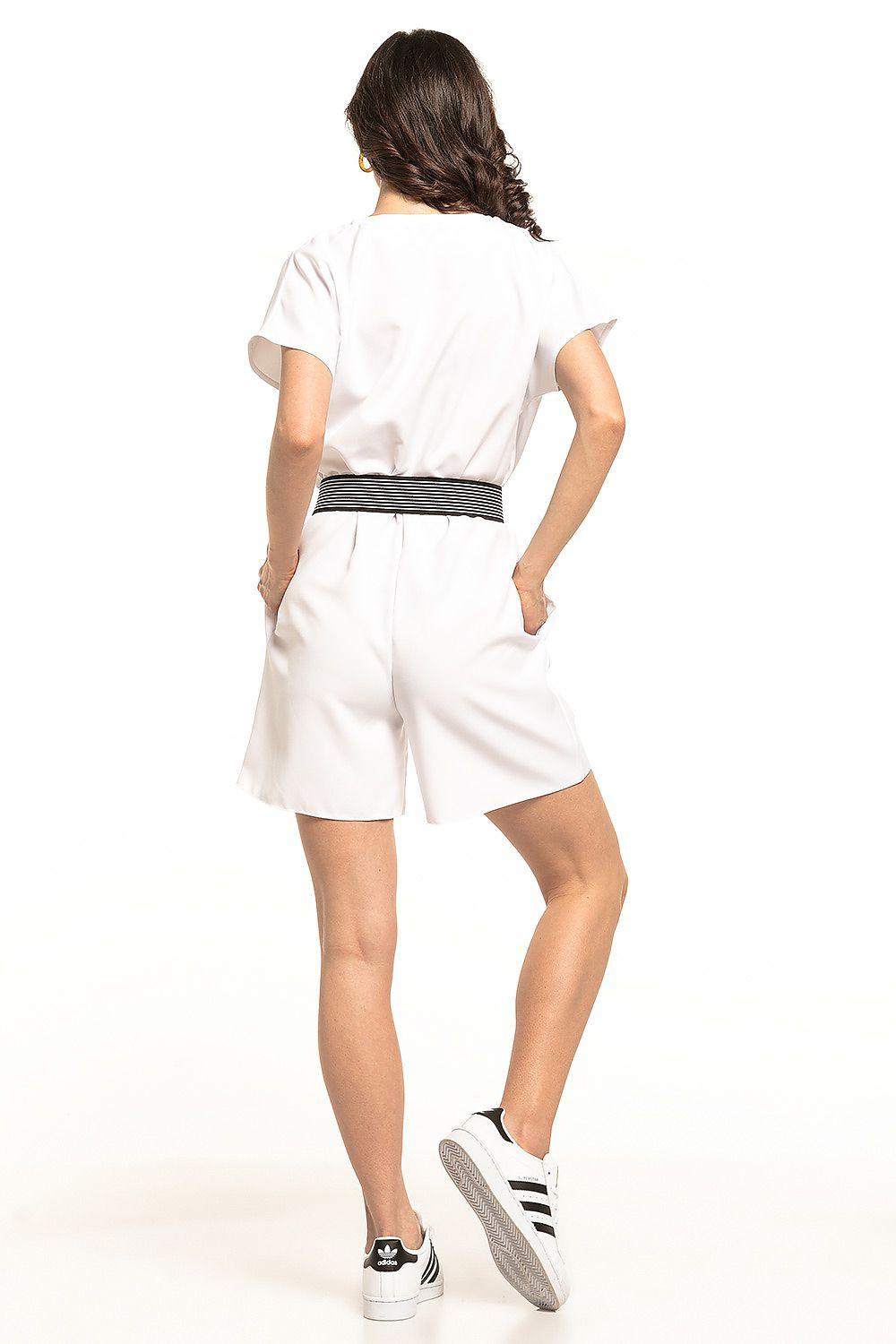 Tessita V-neck romper with waist belt, white, back view