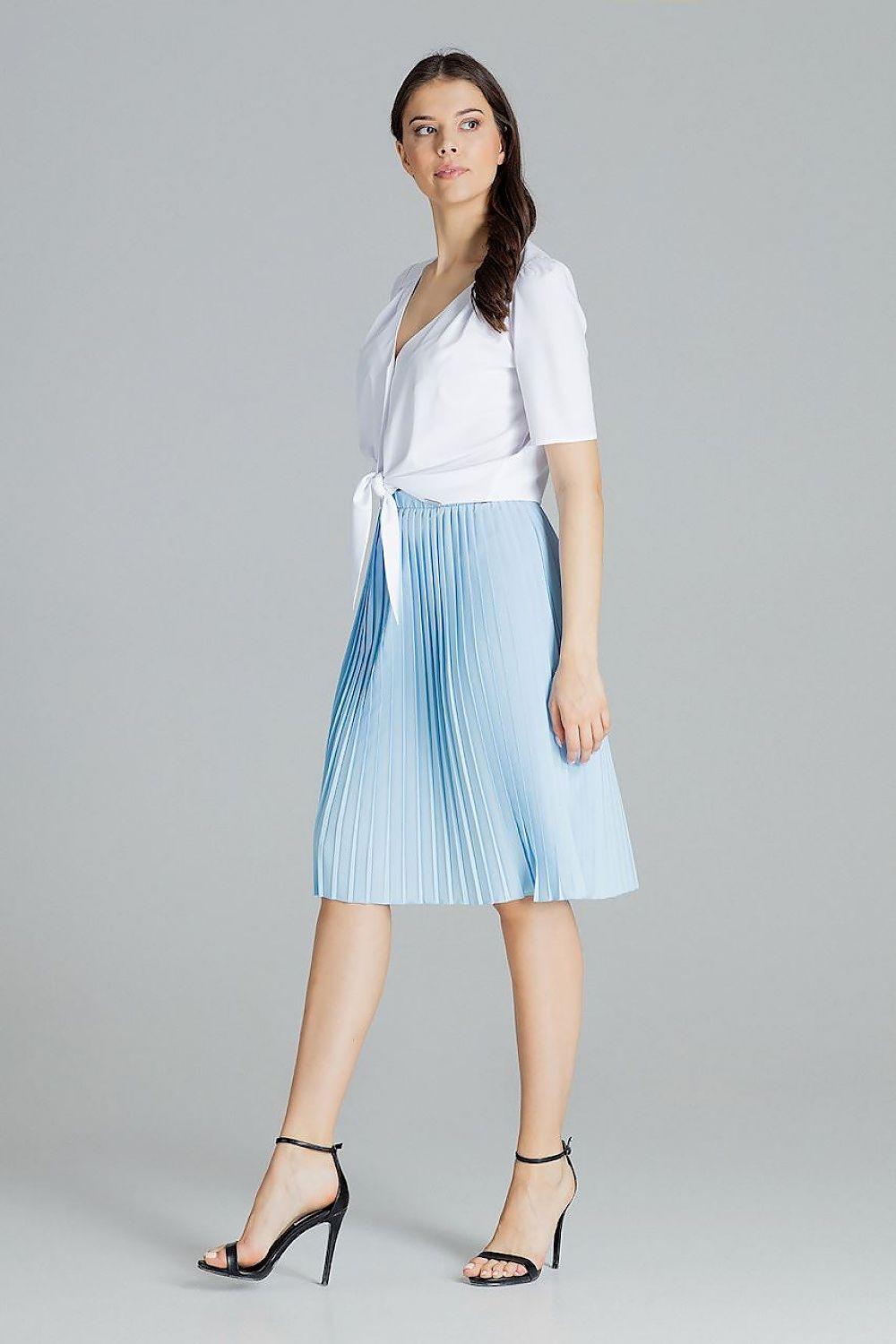 Lenitif light blue pleated midi skirt with waistband