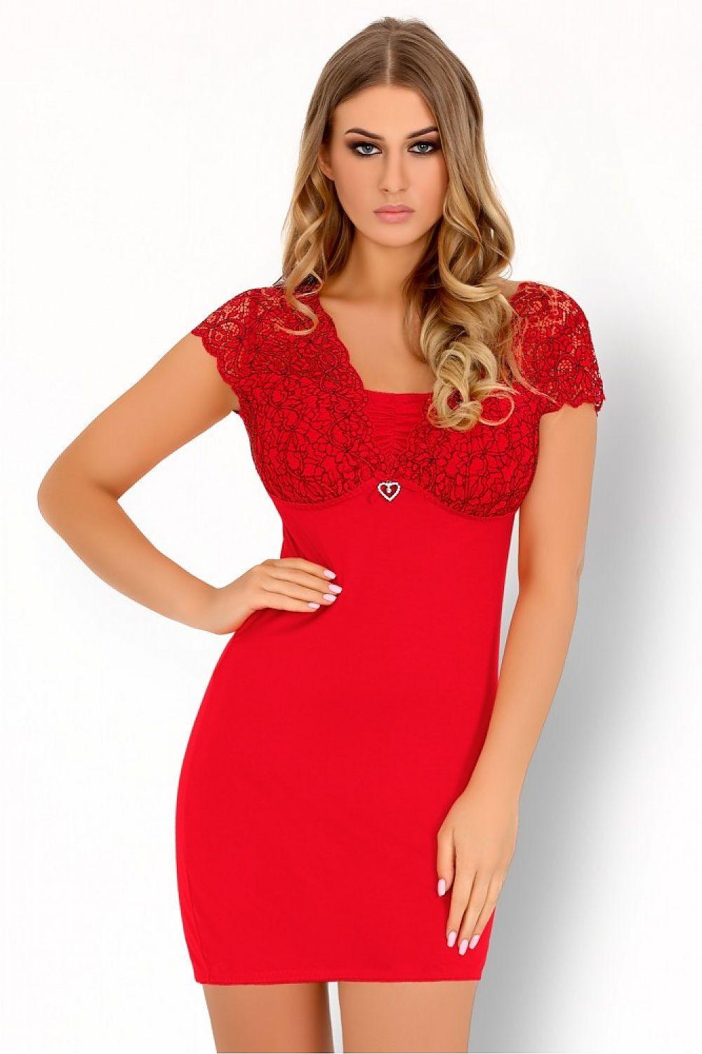 Red lace mini dress with short sleeves