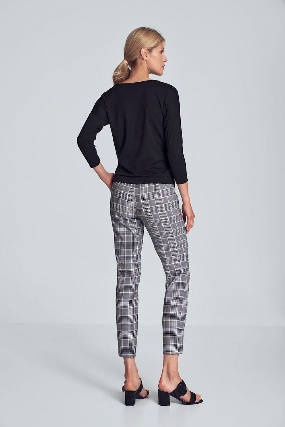 Black wrap blouse with V back and three-quarter sleeves