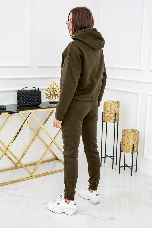 Vittoria Ventini green hoodie and jogger set, back view with drawstring hood