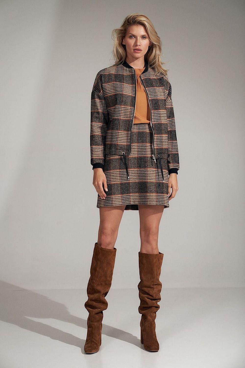 Multicolor plaid mini skirt with elastic waistband and above-knee flared fit