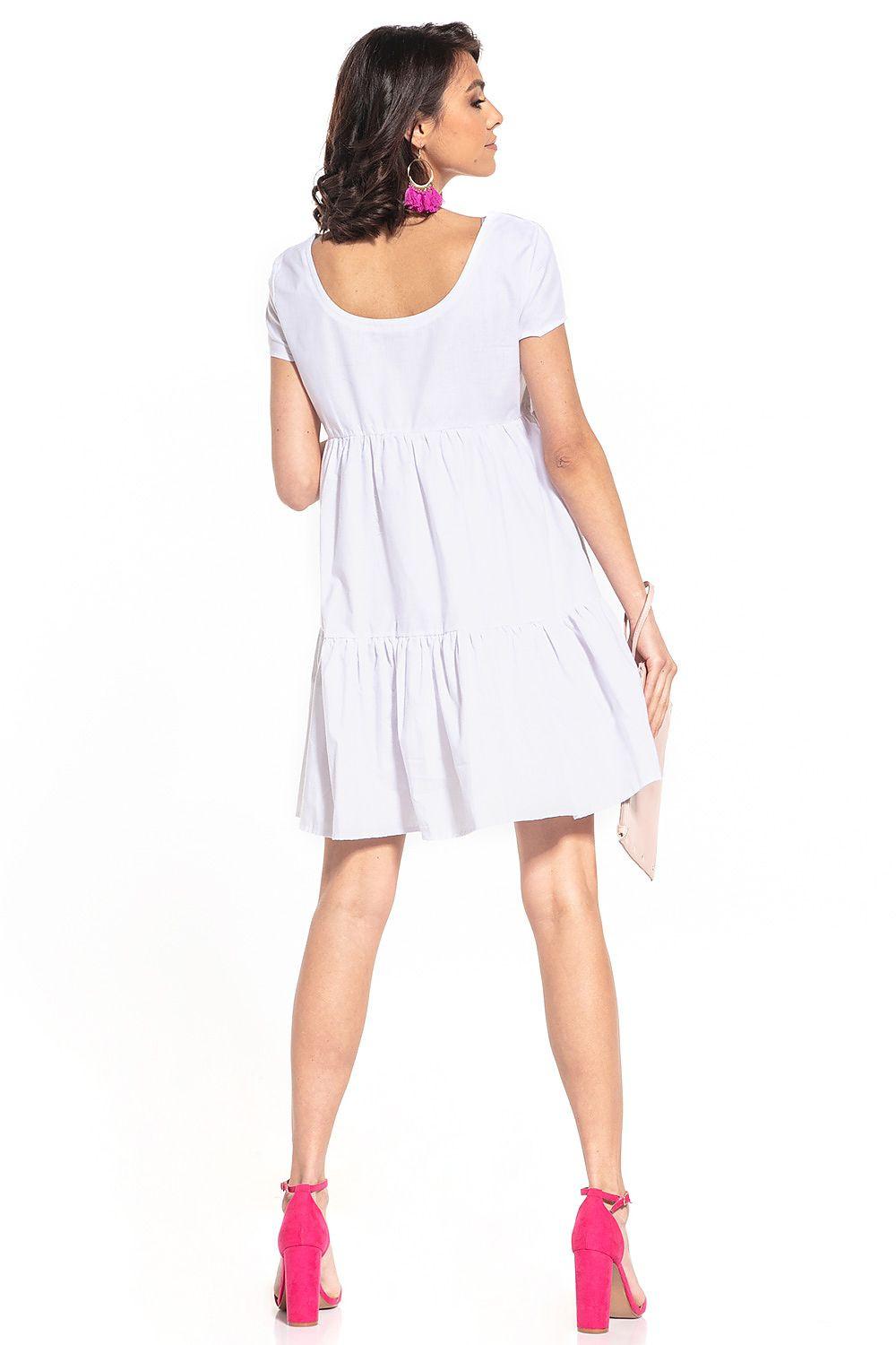 Tessita daydress in white, scoop back, short sleeves, tiered hem
