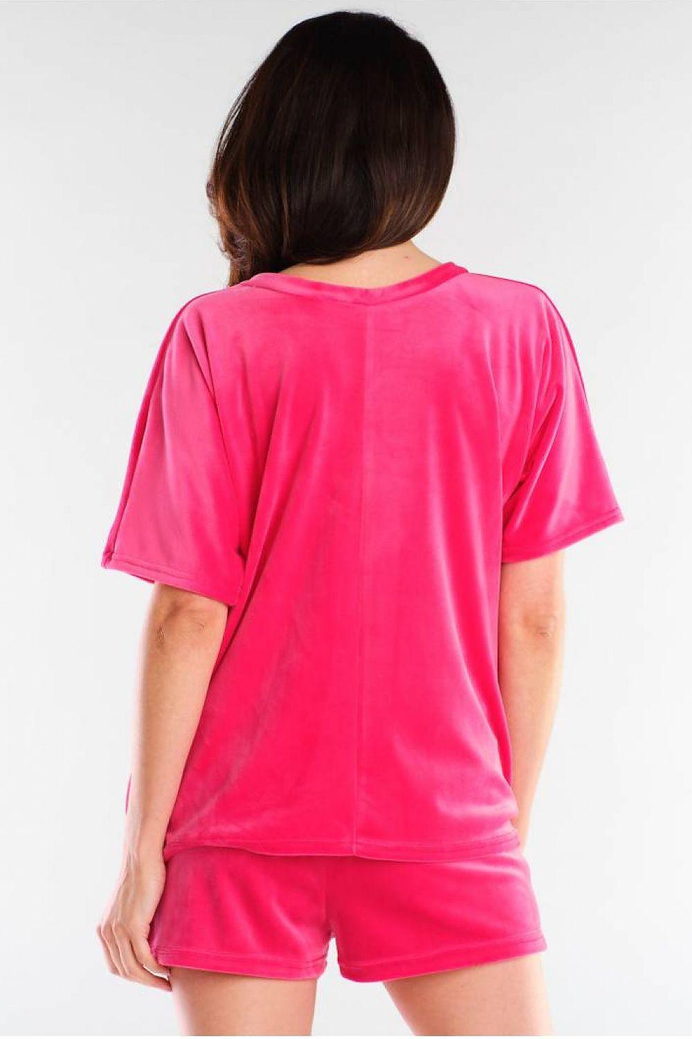 Pink casual shorts with elastic waistband, back view