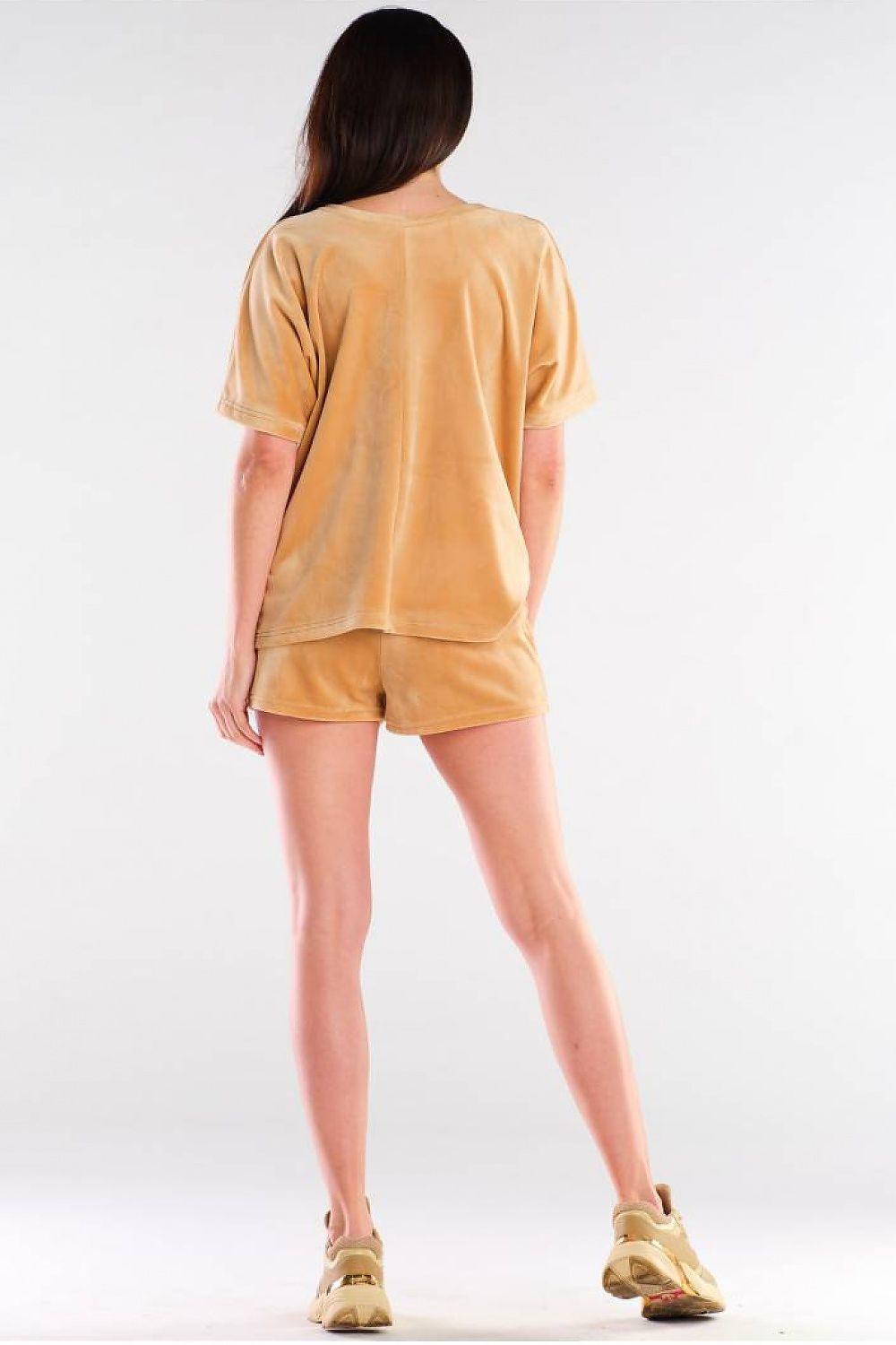 Beige awama shorts with back view, relaxed fit