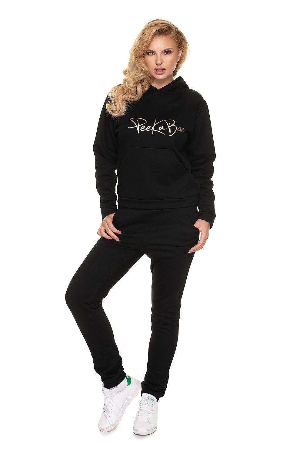 PeeKaBoo hooded black tracksuit set with logo on sweatshirt and matching joggers