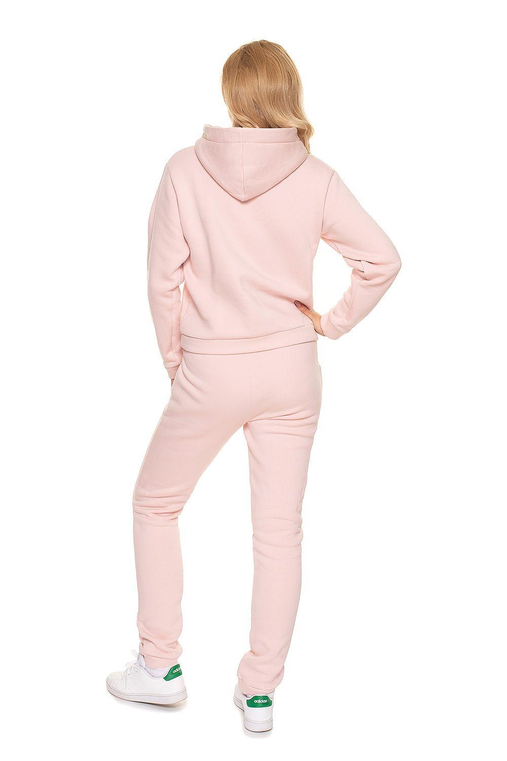 Pink hooded tracksuit set, back view, with matching jogger pants.