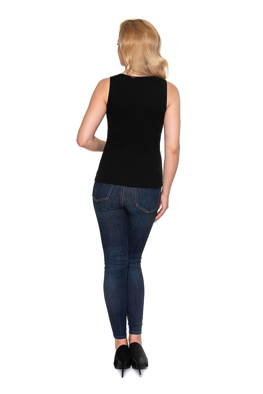 PeeKaBoo sleeveless blouse, black back view with rounded neckline