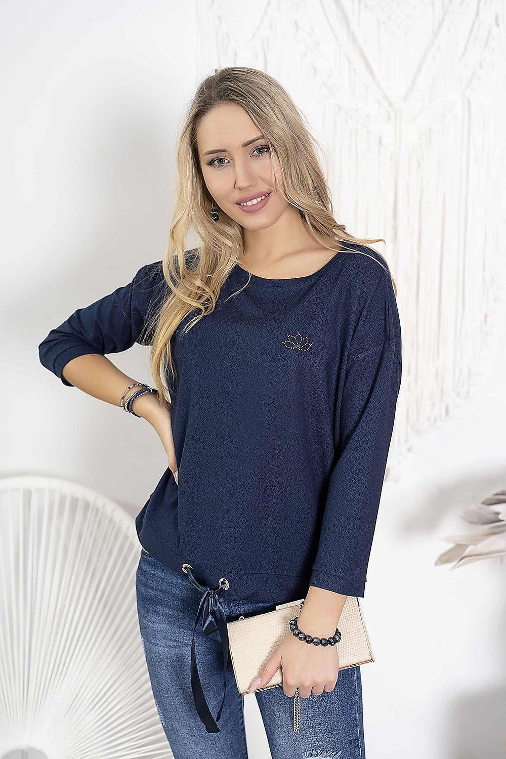 Navy satin blouse with 3/4 sleeves and side bow detail at waist