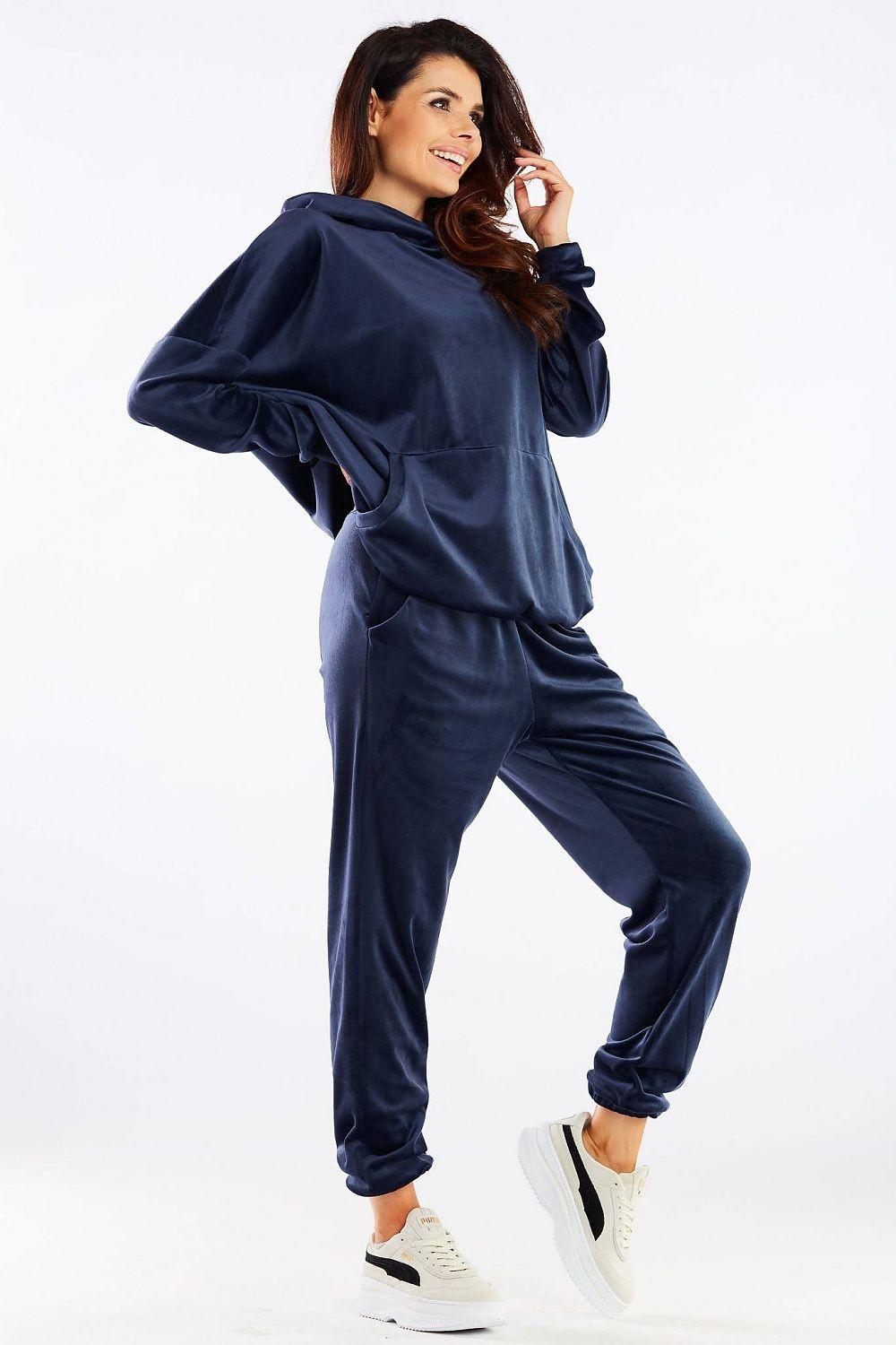 Navy blue tracksuit jogger trousers with tapered legs and elastic ankle cuffs