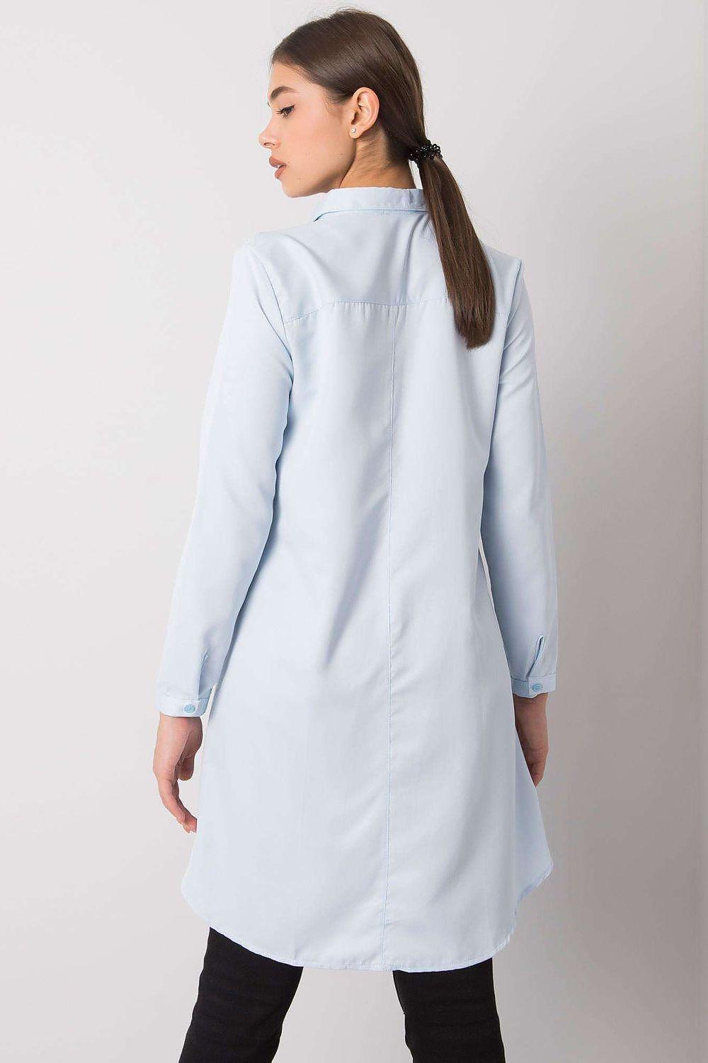 Ex Moda long sleeve shirt in light blue, back view with collar and seam details
