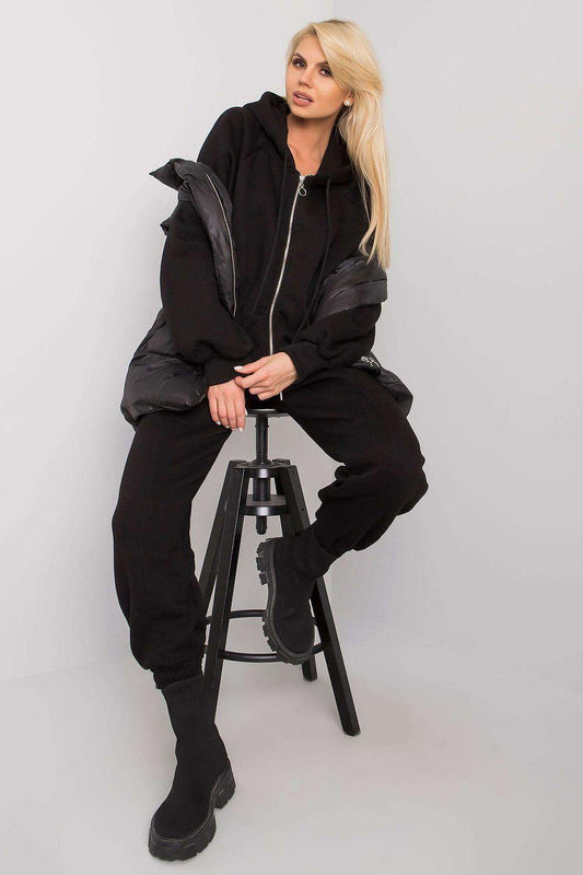 Black puffer jacket and jogger pants set, hooded with full zipper