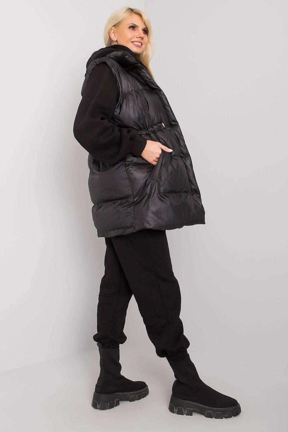 Black hooded puffer jacket and jogger pants set with zip closure