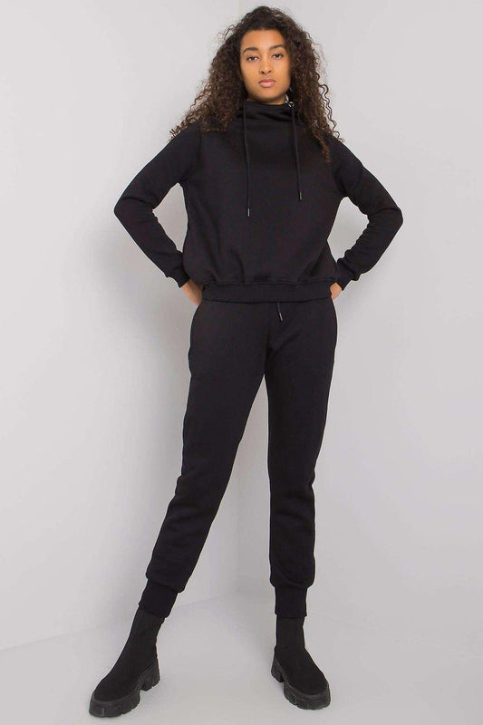Black two-piece tracksuit set: pullover hoodie and tapered jogger pants
