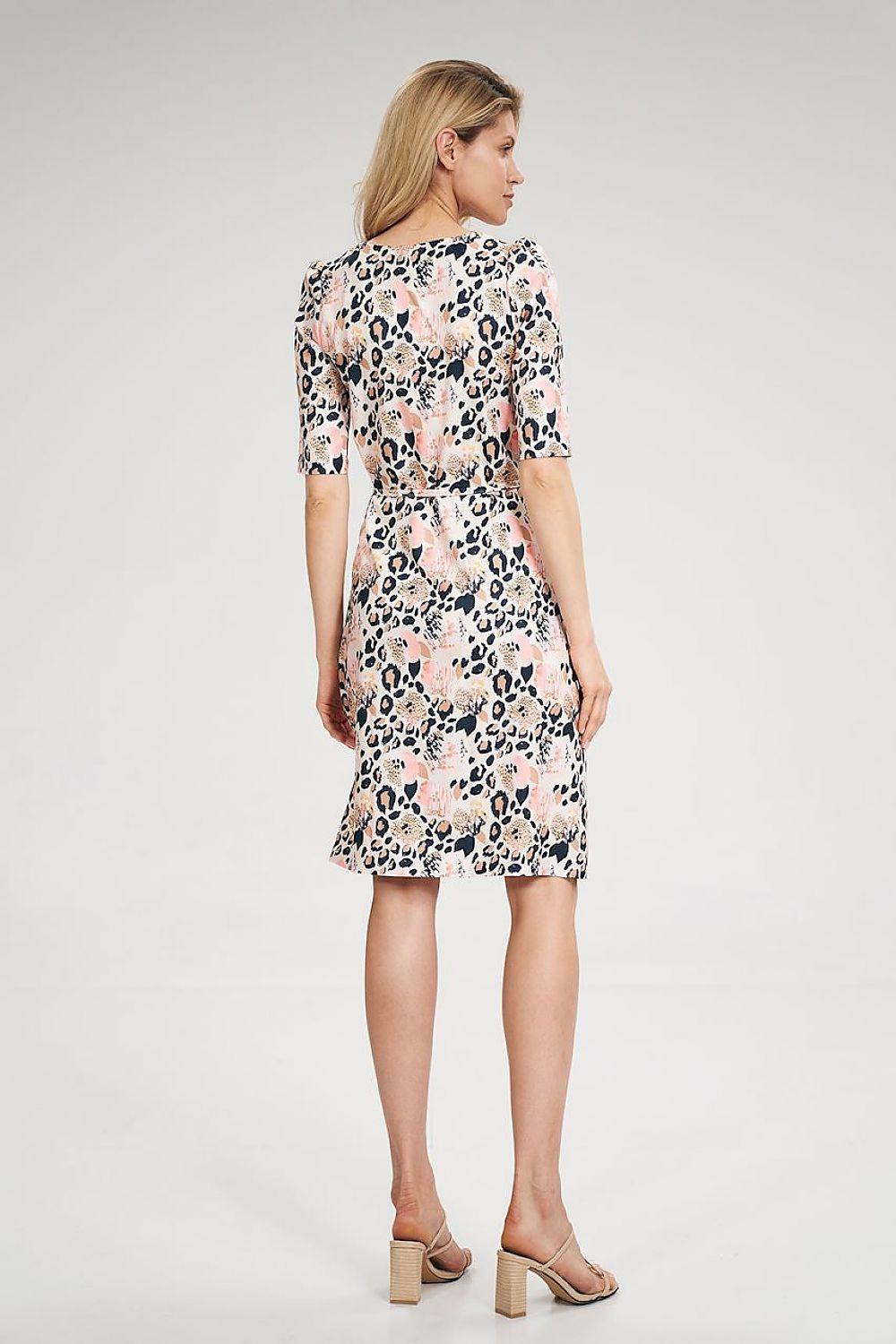 Multicolor leopard-print Figl daydress back with short sleeves and fitted waist