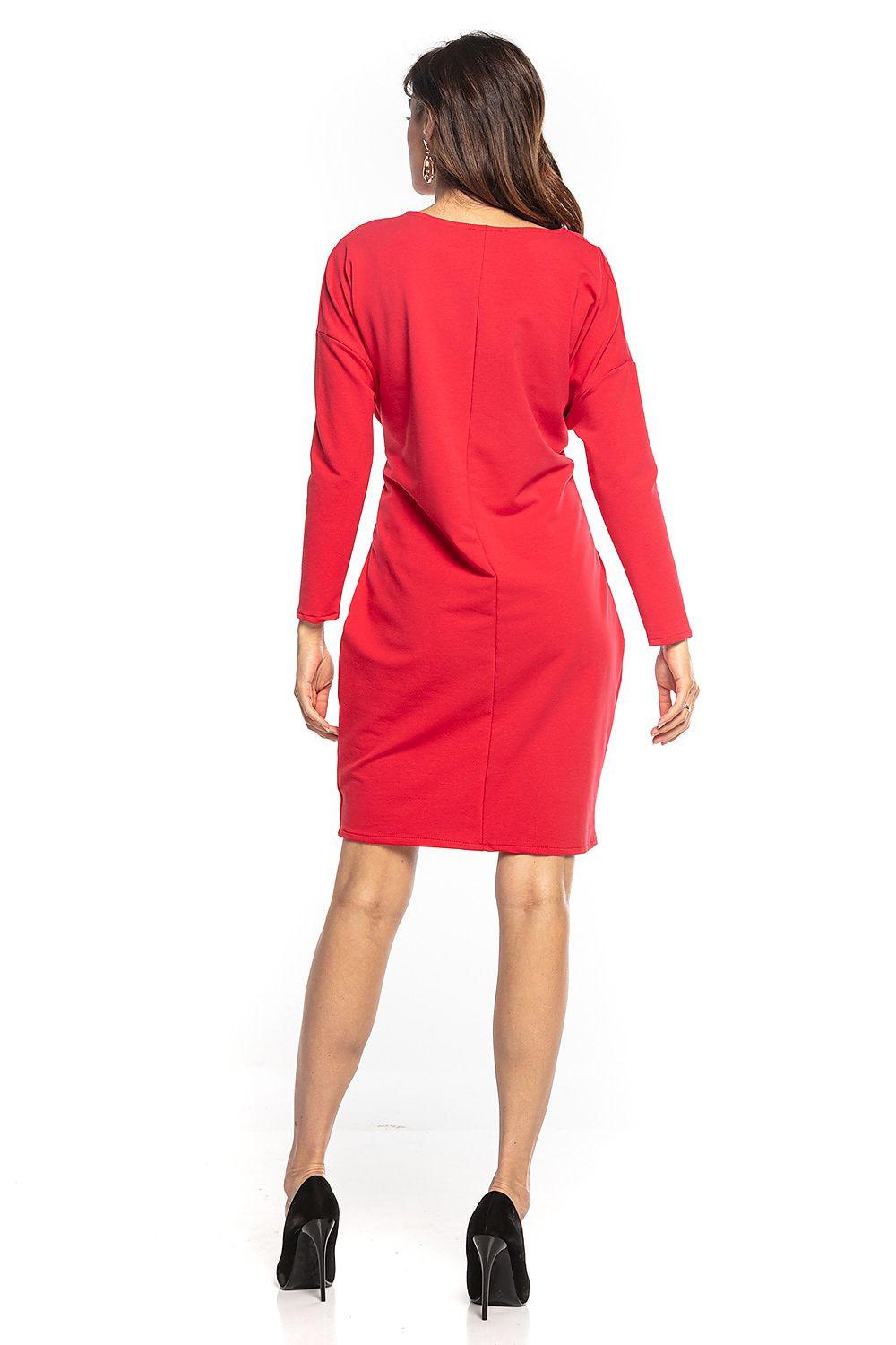 Tessita daydress, red, long sleeves, belted waist, knee length, back view