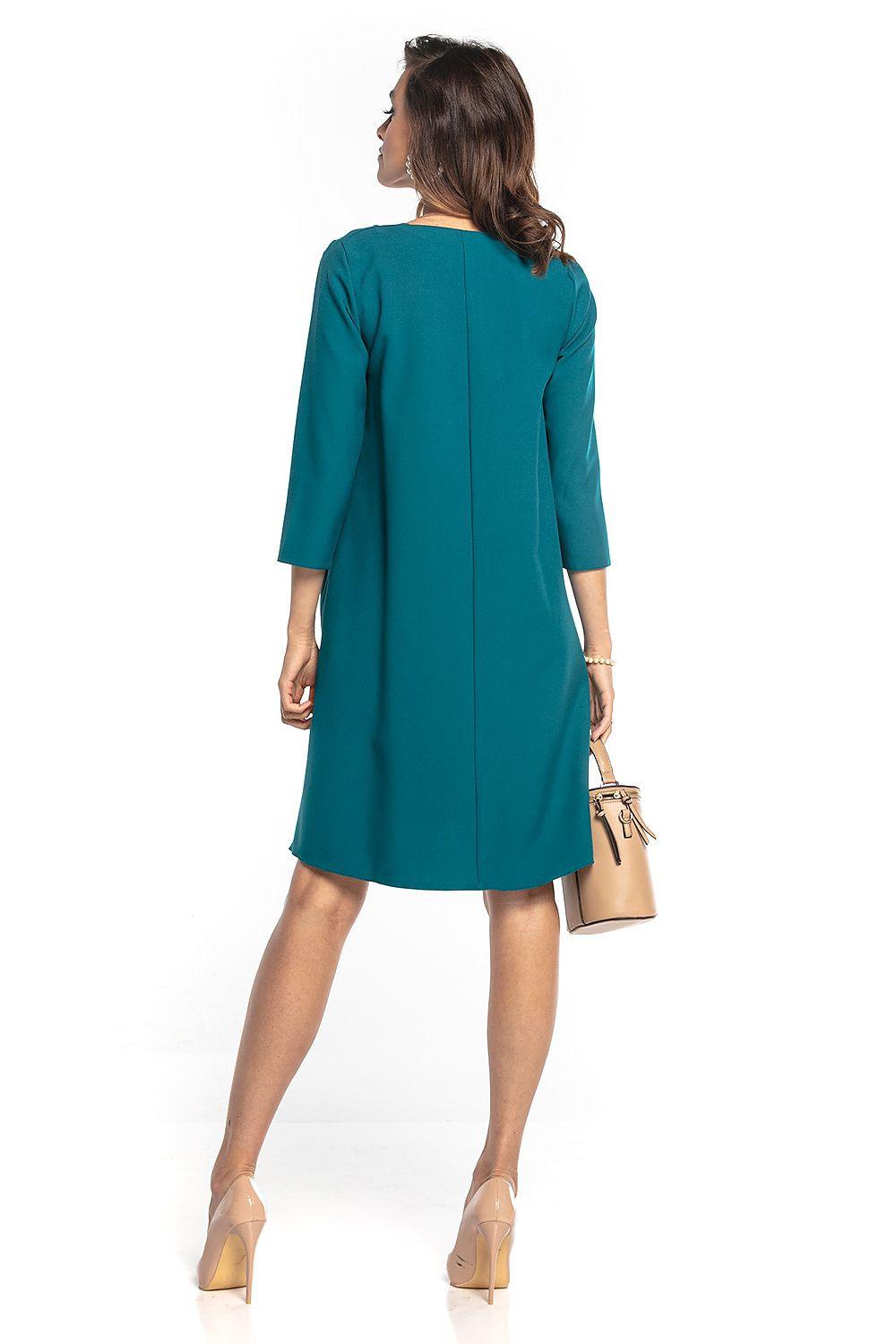 Tessita teal V-neck daydress with 3/4 sleeves, back view