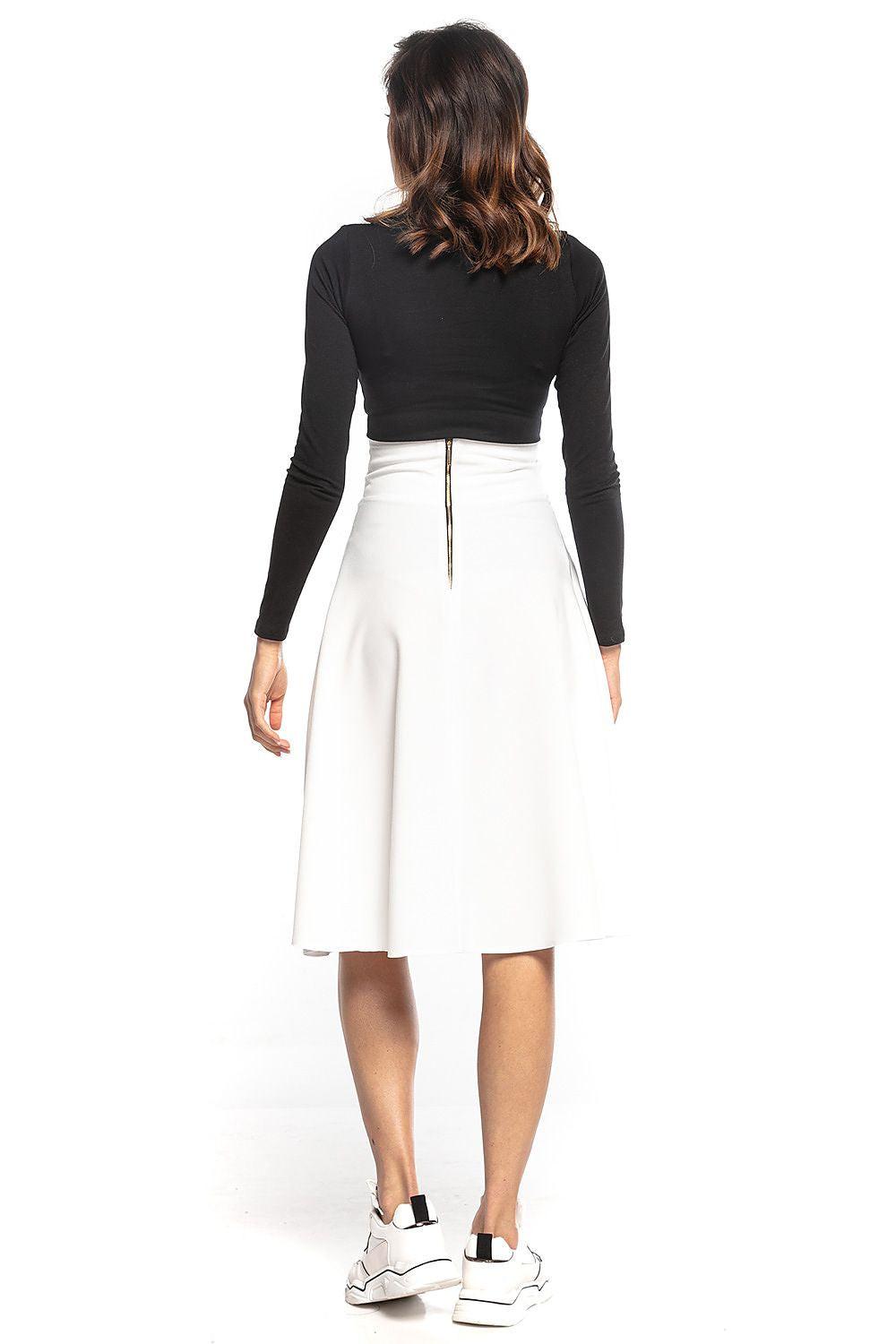 White A-line midi skirt with center back seam