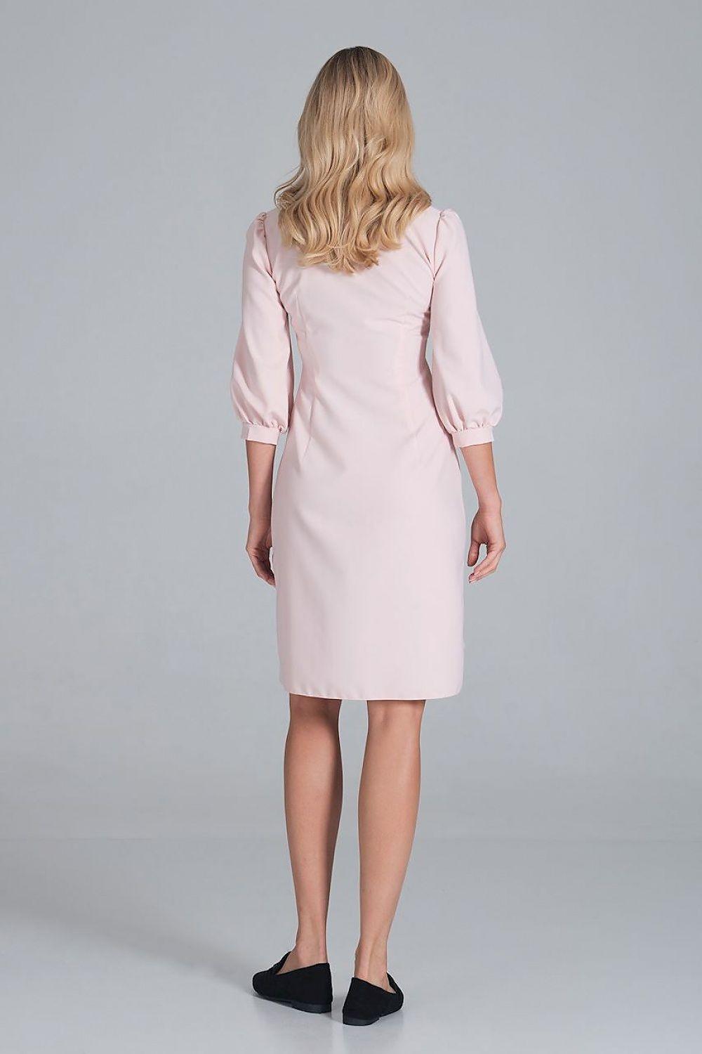 Figl daydress model 162391, pink back view with buttoned placket and 3/4 sleeves