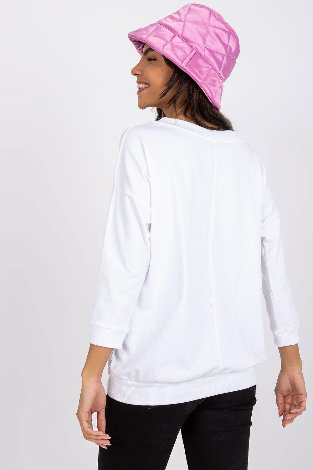 White V-neck blouse with 3/4 sleeves and back view